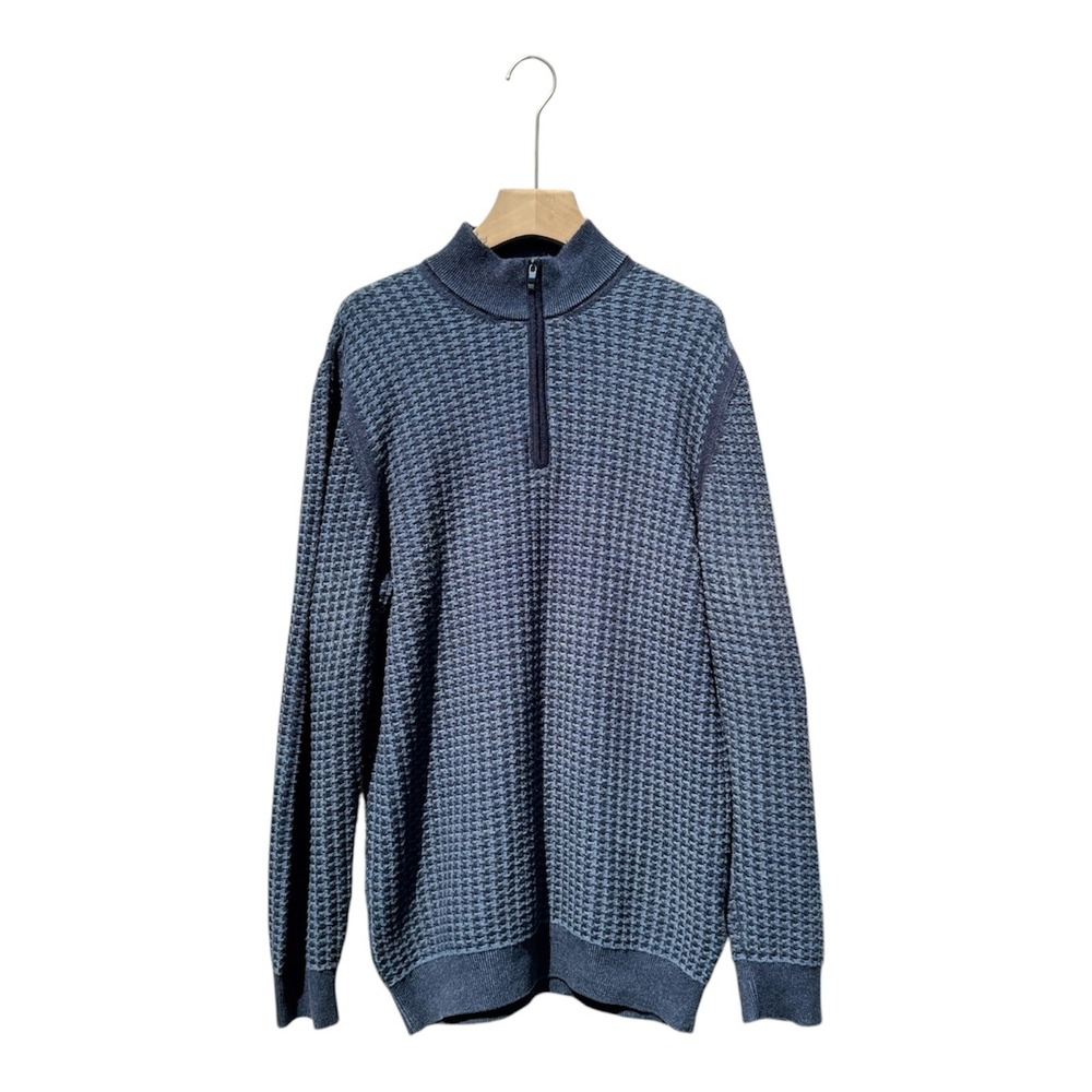 Tom James Quarter Zip‎ Pullover Sweater Textured Knit Blue Cotton Blend Mens M/L